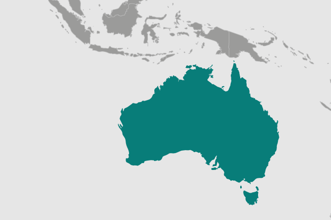 Location of Australia in South East Asia